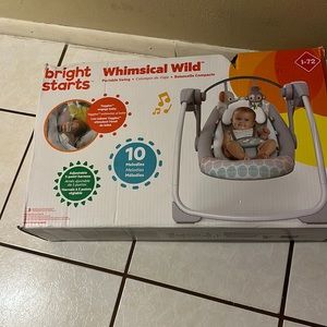 Bright Starts Whimsical Wild Portable Compact Baby Swing With Taggies, Unisex,